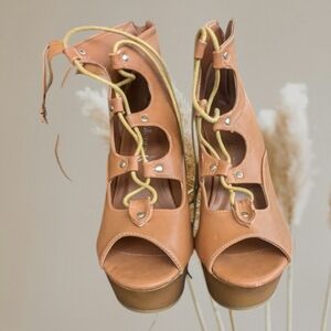 Allegra K Tan Lace Up Platforms